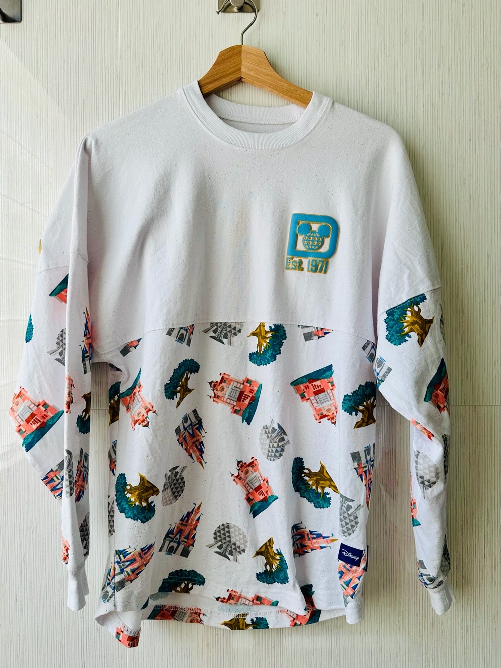 Disney White Multicolor Theme Park Graphic Long Sleeve Jersey